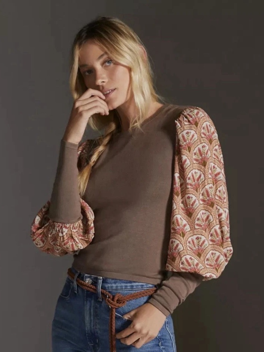 Anthropologie bl^nk London sweater top with floral ballon sleeves size small